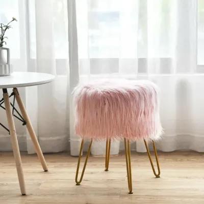 Hivvago Faux Fur Vanity Stool Chair with Metal Legs for Bedroom and Living Room