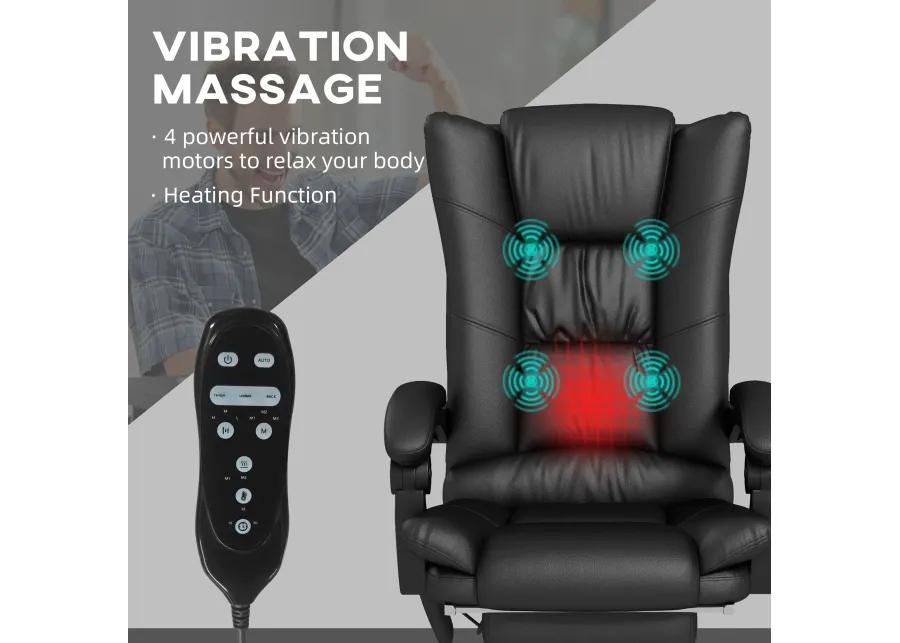 Black PU Leather Massage Chair: 4 Vibration Points, Reclining, Footrest