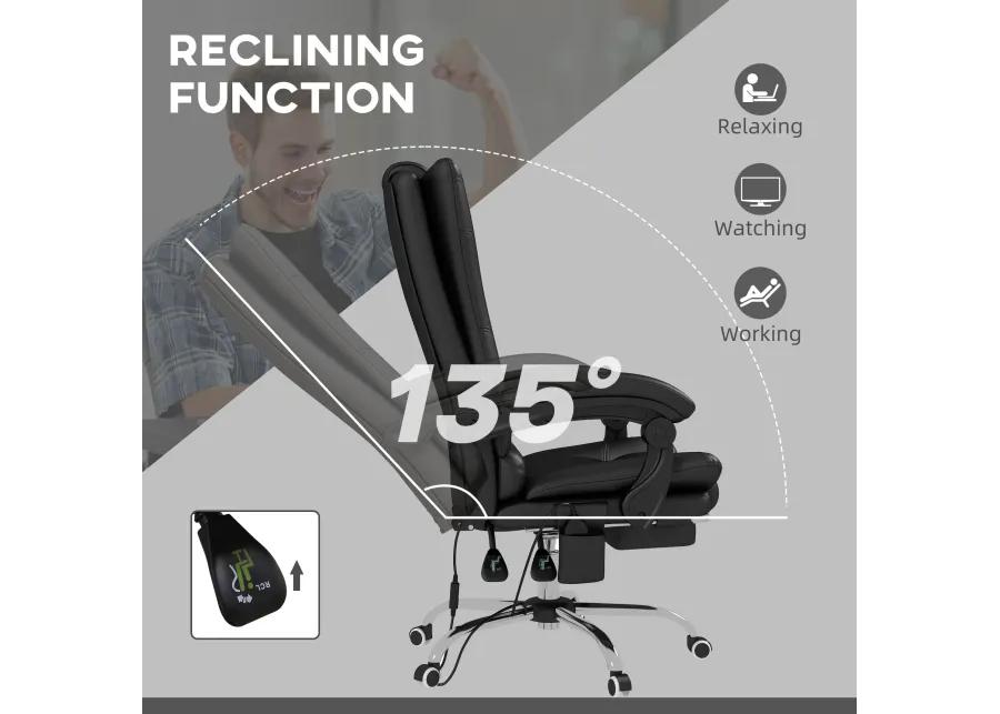 Black PU Leather Massage Chair: 4 Vibration Points, Reclining, Footrest