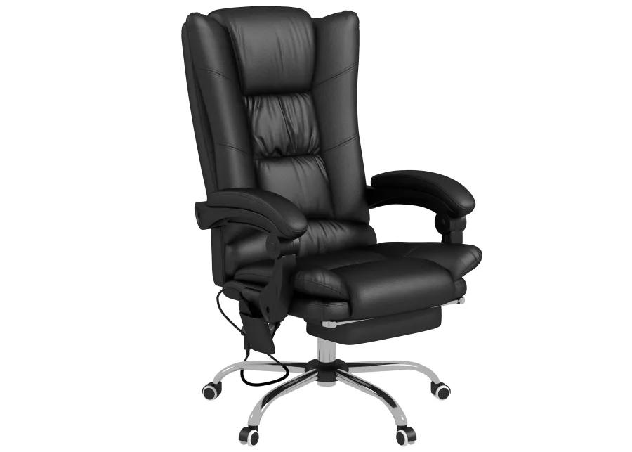 Black PU Leather Massage Chair: 4 Vibration Points, Reclining, Footrest