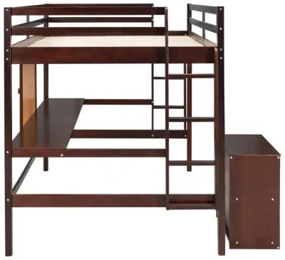 Full Size Loft Bed With Desk And Writing Board, Wooden Loft Bed With Desk & 2 Drawers Cabinet