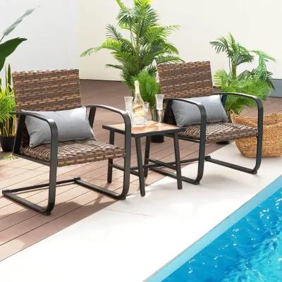 3 Pieces Patio Rattan Conversation Set with Quick Dry Lumbar Pillows