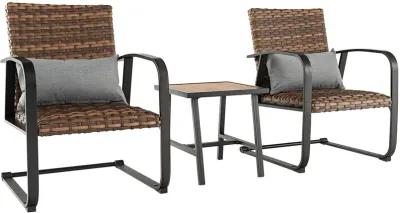 3 Pieces Patio Rattan Conversation Set with Quick Dry Lumbar Pillows