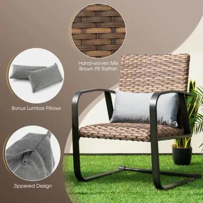 3 Pieces Patio Rattan Conversation Set with Quick Dry Lumbar Pillows