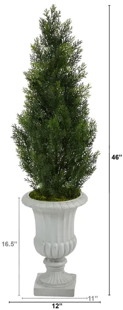 HomPlanti 46 Inches Mini Cedar Artificial Pine Tree in Decorative Urn UV Resistant (Indoor/Outdoor)