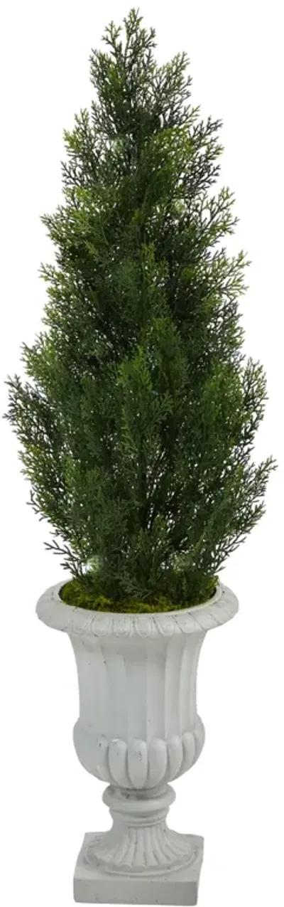 HomPlanti 46 Inches Mini Cedar Artificial Pine Tree in Decorative Urn UV Resistant (Indoor/Outdoor)