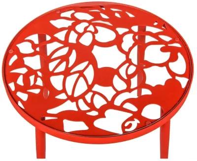 LeisureMod Devon Tree Design Glass Top Aluminum Base Indoor Outdoor End Table