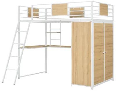 Merax Loft bed with L-shape Desk and Wardrobe