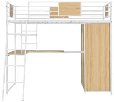 Merax Loft bed with L-shape Desk and Wardrobe