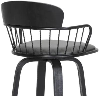 Willow Swivel Black Wood Counter Stool in Grey Faux Leather with Black Metal