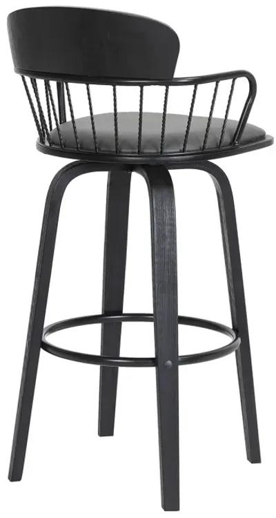 Willow Swivel Black Wood Counter Stool in Grey Faux Leather with Black Metal