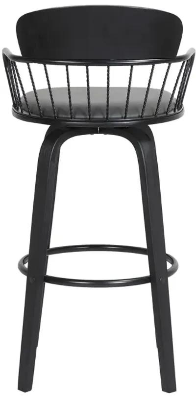 Willow Swivel Black Wood Counter Stool in Grey Faux Leather with Black Metal