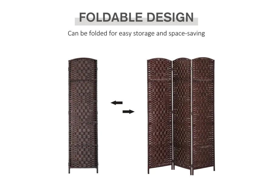 Brown Privacy Screen: 3-Panel 6' Tall Folding Wicker Room Divider