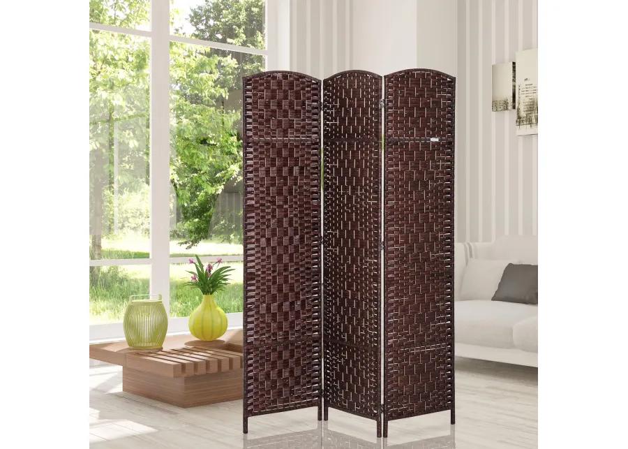 Brown Privacy Screen: 3-Panel 6' Tall Folding Wicker Room Divider