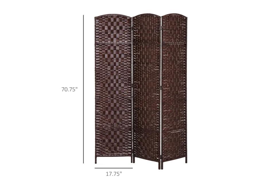 Brown Privacy Screen: 3-Panel 6' Tall Folding Wicker Room Divider