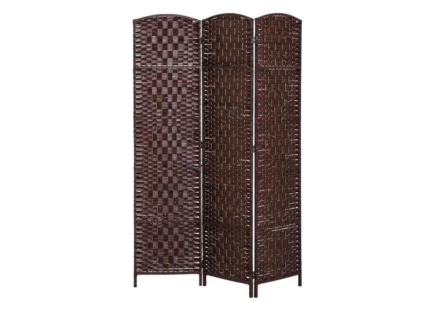 Brown Privacy Screen: 3-Panel 6' Tall Folding Wicker Room Divider