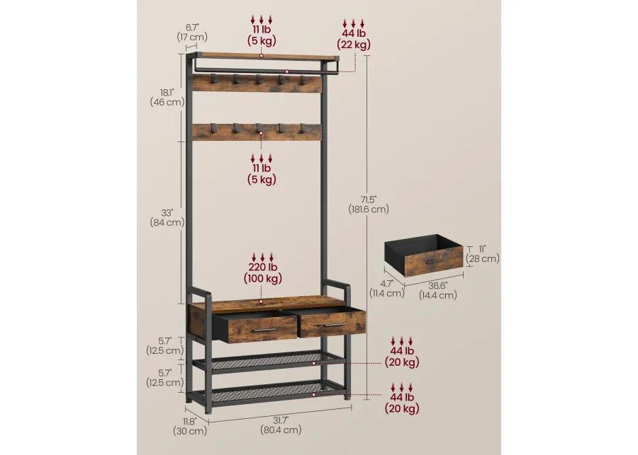 Hall Tree with Bench and Shoe Storage