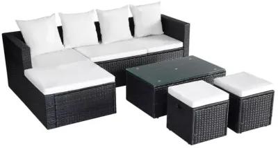 vidaXL 4 Piece Garden Lounge Set with Cushions Poly Rattan Black