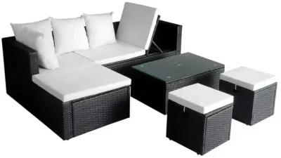 vidaXL 4 Piece Garden Lounge Set with Cushions Poly Rattan Black