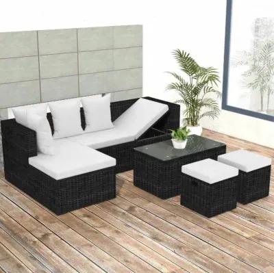 vidaXL 4 Piece Garden Lounge Set with Cushions Poly Rattan Black