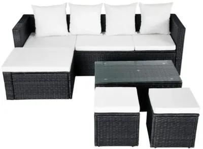 vidaXL 4 Piece Garden Lounge Set with Cushions Poly Rattan Black