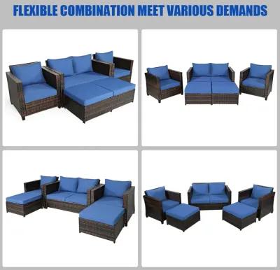 5 Pieces Patio Rattan Furniture Set Conversation Sets with Removable Cushions