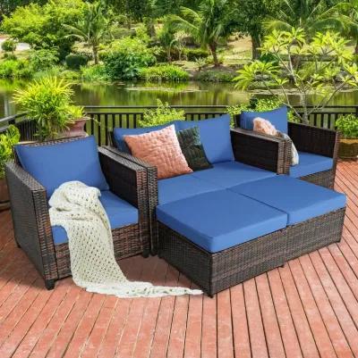 5 Pieces Patio Rattan Furniture Set Conversation Sets with Removable Cushions