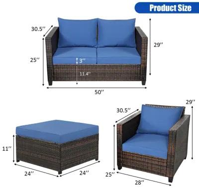 5 Pieces Patio Rattan Furniture Set Conversation Sets with Removable Cushions