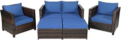 5 Pieces Patio Rattan Furniture Set Conversation Sets with Removable Cushions