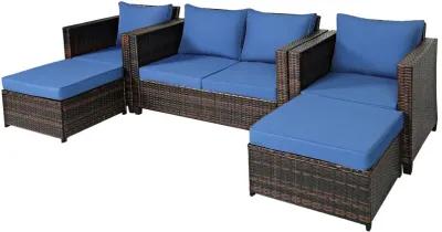 5 Pieces Patio Rattan Furniture Set Conversation Sets with Removable Cushions