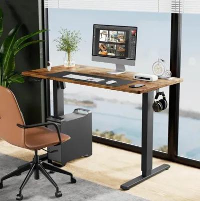 Electric Height Adjustable Standing Desk, Sit To Stand Ergonomic Computer Desk, Brown, 55" X 24"