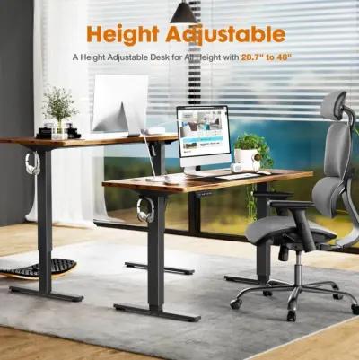 Electric Height Adjustable Standing Desk, Sit To Stand Ergonomic Computer Desk, Brown, 55" X 24"