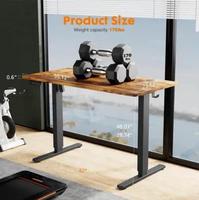 Electric Height Adjustable Standing Desk, Sit To Stand Ergonomic Computer Desk, Brown, 55" X 24"