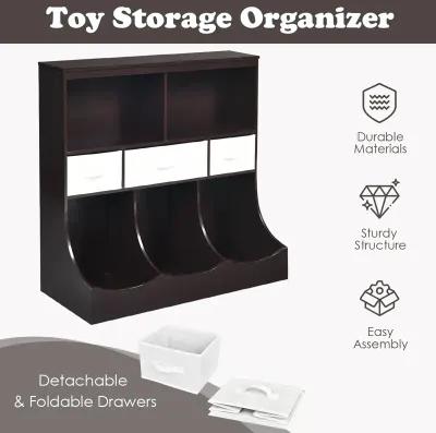 Freestanding Combo Cubby Bin Storage Organizer Unit W/3 Baskets