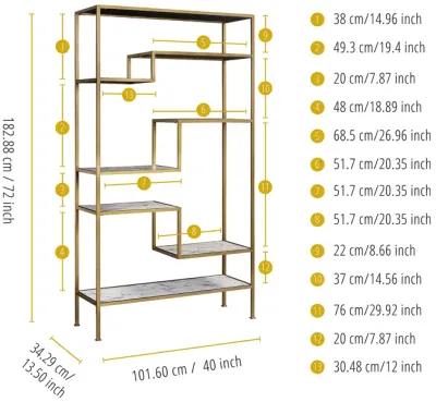 Teamson Home Marmo Modern Marble-Look 5-Tier Display Shelf, Faux Marble/Brass