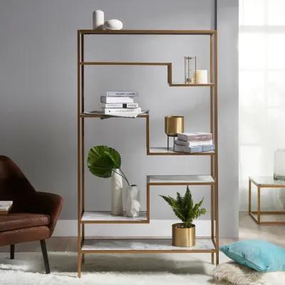 Teamson Home Marmo Modern Marble-Look 5-Tier Display Shelf, Faux Marble/Brass