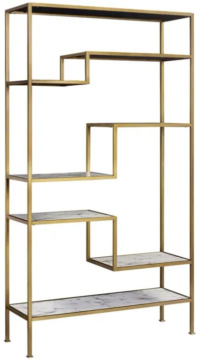 Teamson Home Marmo Modern Marble-Look 5-Tier Display Shelf, Faux Marble/Brass