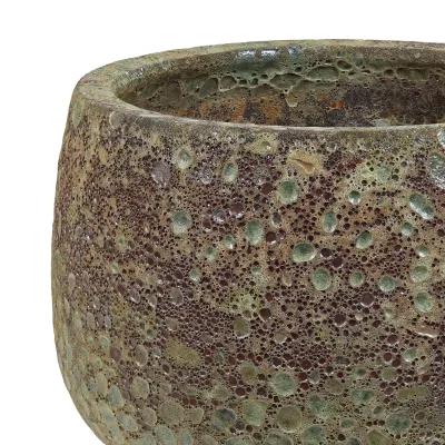 Sunnydaze 14" Lava Finish Planter - Green Distressed Ceramic - 2-Pack