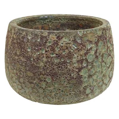 Sunnydaze 14" Lava Finish Planter - Green Distressed Ceramic - 2-Pack