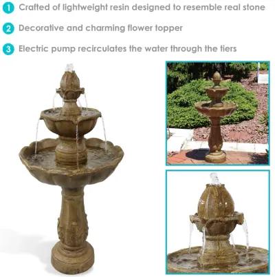 Sunnydaze Blooming Flower Resin Outdoor 2-Tier Water Fountain