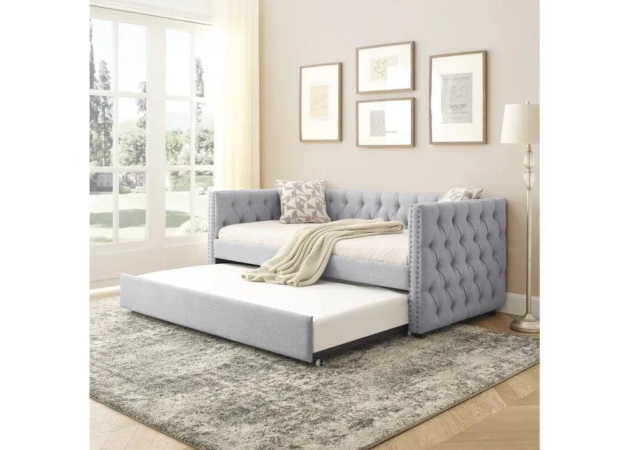 Hivvago Twin Upholstered Daybed with Trundle Tufted Button Sofa Bed in