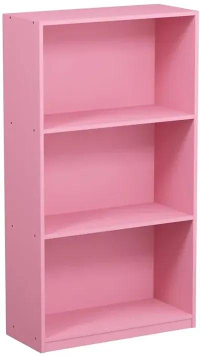 FURINNO Basic 3-Tier Bookcase Storage Shelves, Pink