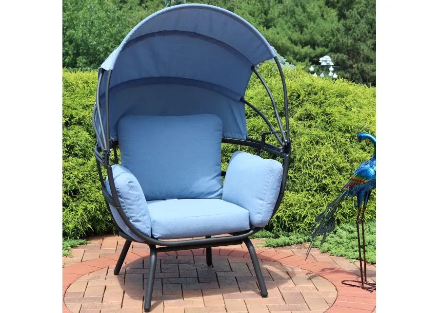 Sunnydaze Modern Luxury Wicker Lounge Chair with Retractable Shade