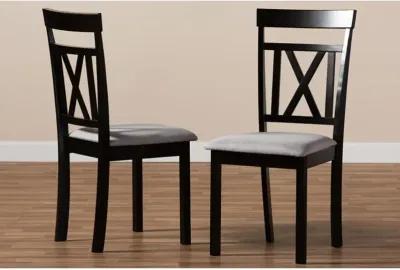 Grey Fabric Upholstered and Espresso Brown Finished Dining Chair Set of 2