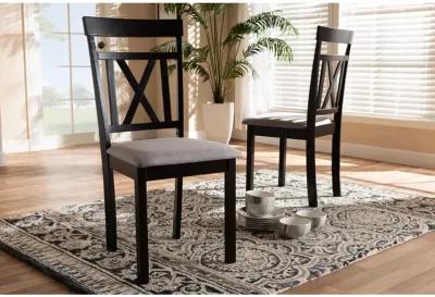 Grey Fabric Upholstered and Espresso Brown Finished Dining Chair Set of 2