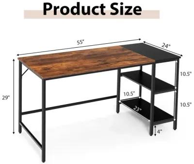 Costway 55'' Computer Desk Writing Workstation Study Table Home Office with Bookshelf Rustic