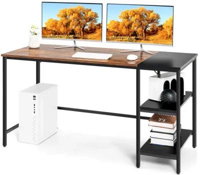 Costway 55'' Computer Desk Writing Workstation Study Table Home Office with Bookshelf Rustic