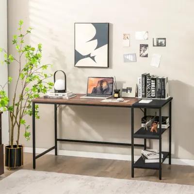 Costway 55'' Computer Desk Writing Workstation Study Table Home Office with Bookshelf Rustic