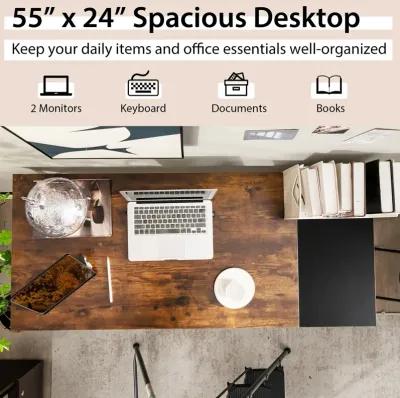 Costway 55'' Computer Desk Writing Workstation Study Table Home Office with Bookshelf Rustic