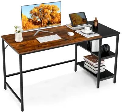 Costway 55'' Computer Desk Writing Workstation Study Table Home Office with Bookshelf Rustic